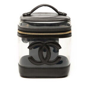 CHANEL Black Leather Logo Vanity Bag